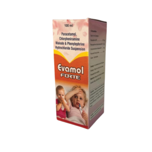 Evamol Forte – Paracetamol, Chlorpheniramine & Phenylephrine Suspension – 100ml